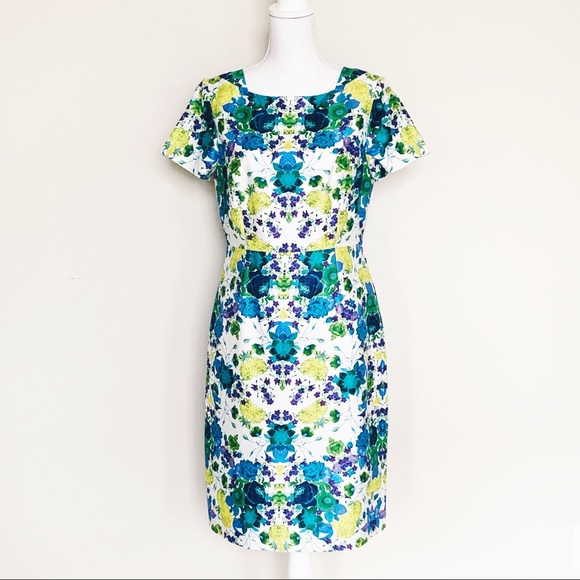 TALBOTS Mirrored Floral Print Linen Shift Dress - Picture 2 of 8